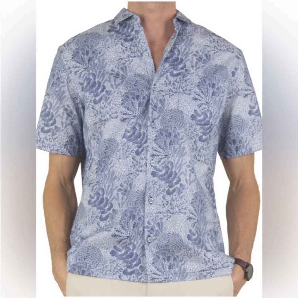 Tori Richard Good Reef! Cotton Lawn Camp Shirt Navy White Size 2XL Summer